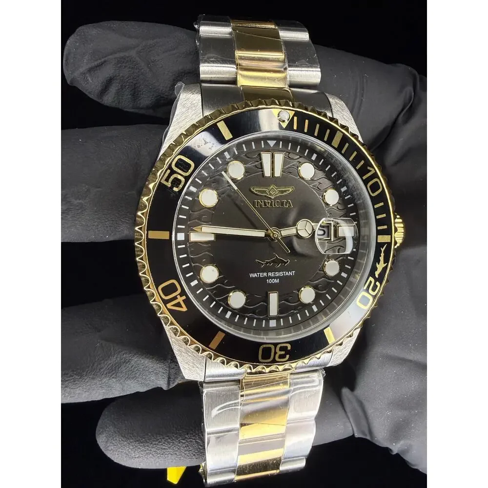 Invicta Pro Diver Watch Men 43mm Black Dial Two Tone Date Bracelet Round 30023